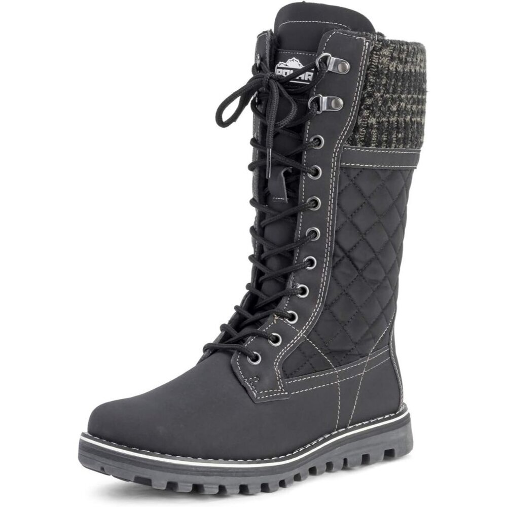 Ⓜ️Women's Black Faux Fur Waterproof Walking Snow Winter Rubber Sole Calf Boots